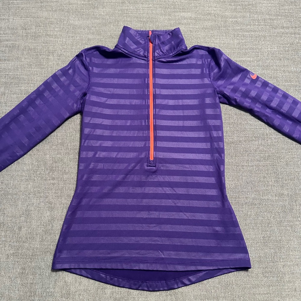 Nike Dri-FIT Quarter Zip Running Top Women S Purple Striped EThumbhole